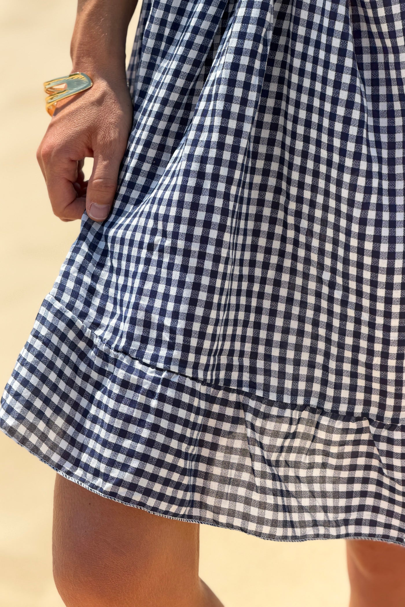 Navy Strappy Gingham Sun Dress