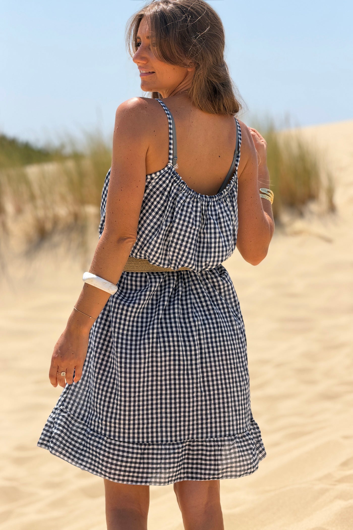 Navy Strappy Gingham Sun Dress