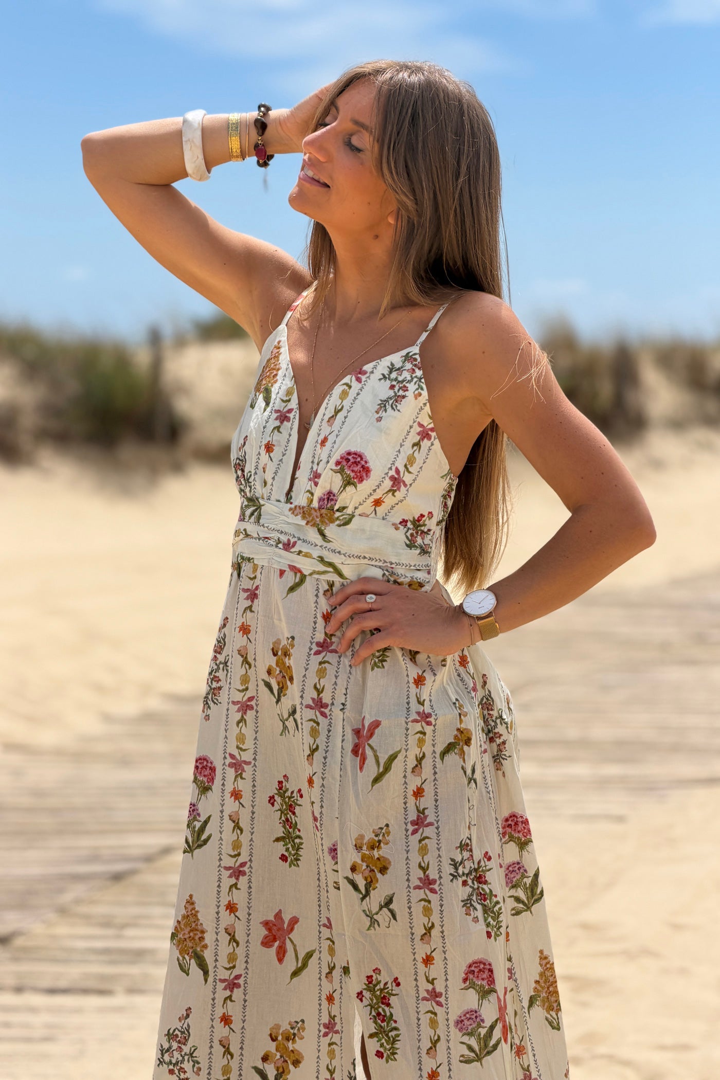 Cream Country Floral Strappy Sundress