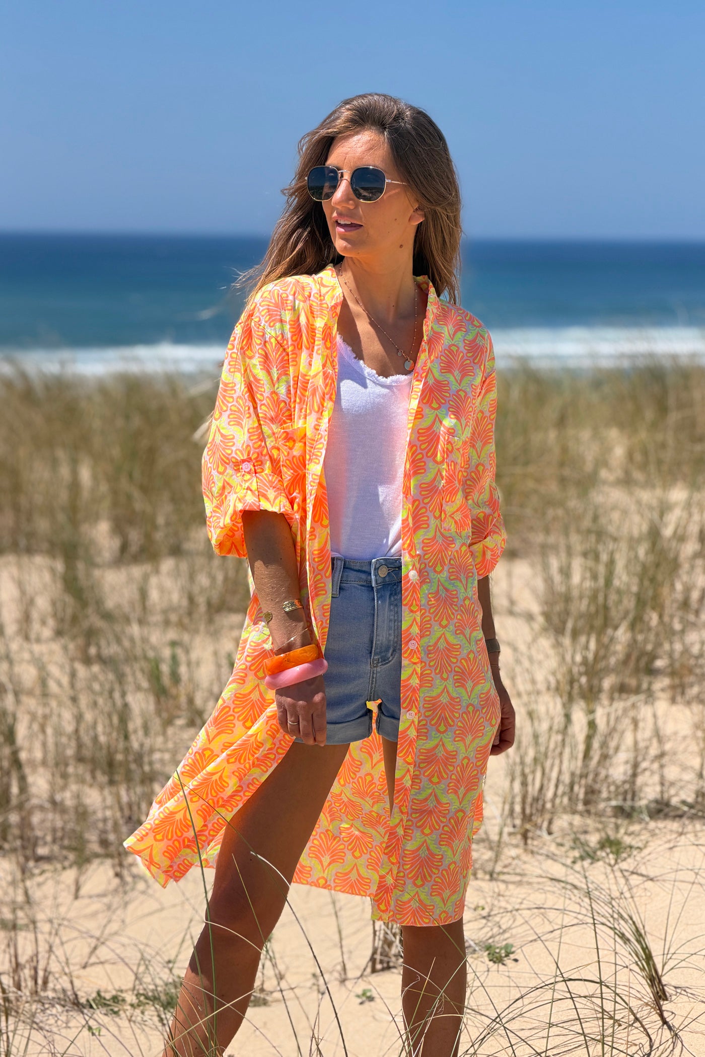 Orange Tropical Flourish Shirt Dress