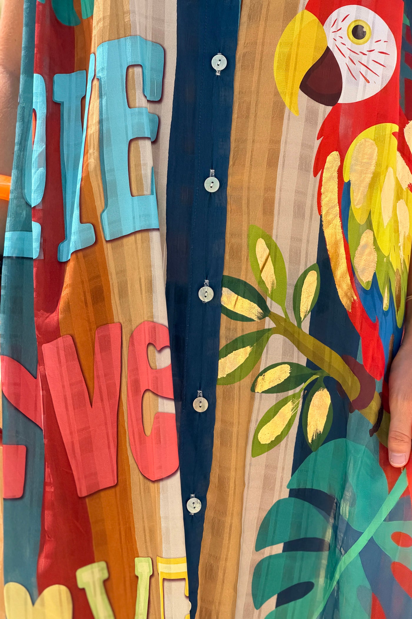 Blue Striped “Love” Sleeveless Button-Down Caftan