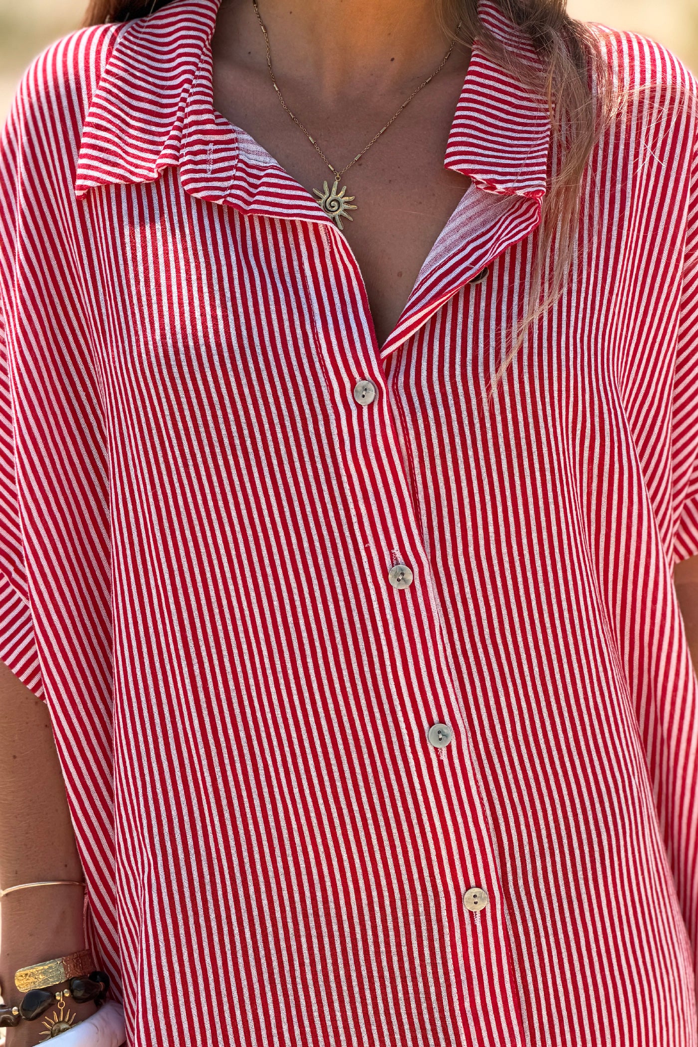 Red Pinstripe Vintage Cabana Caftan