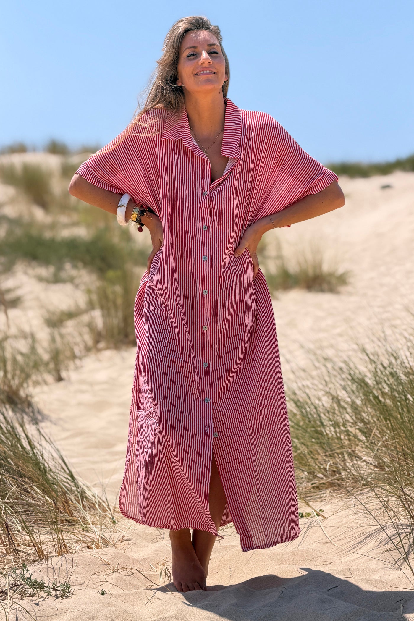 Red Pinstripe Vintage Cabana Caftan