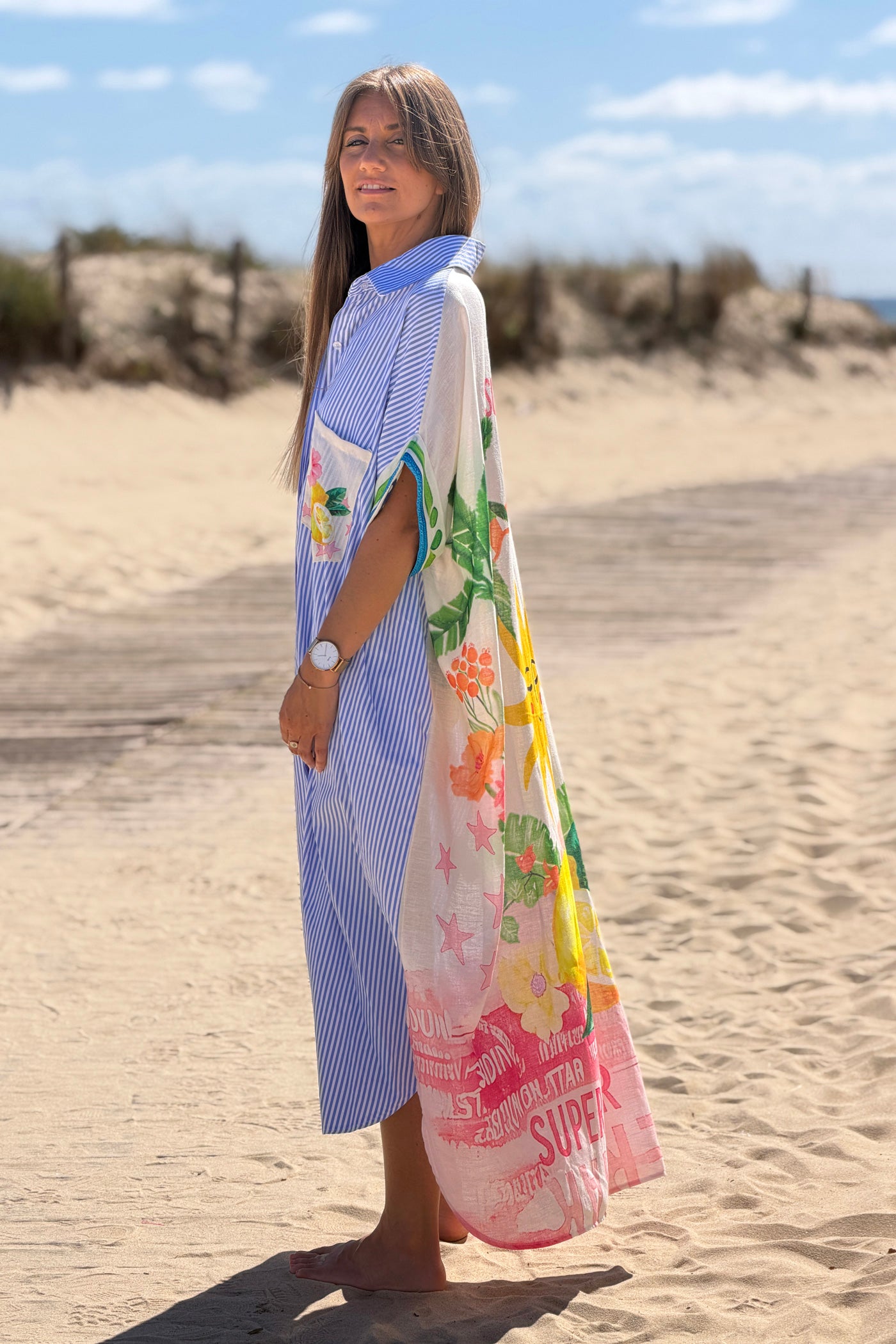 Blue Pinstripe “Superstar” Maxi Shirt Dress