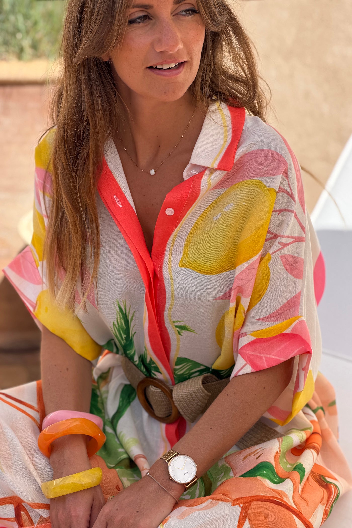 Robe chemise longue et large imprimé Vacances surfeurs et citrons