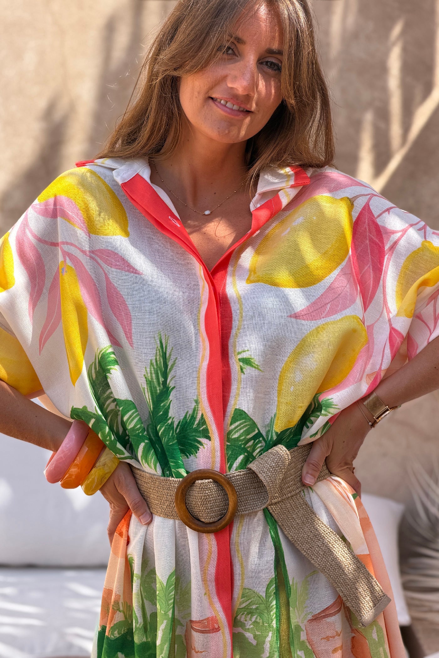 Robe chemise longue et large imprimé Vacances surfeurs et citrons