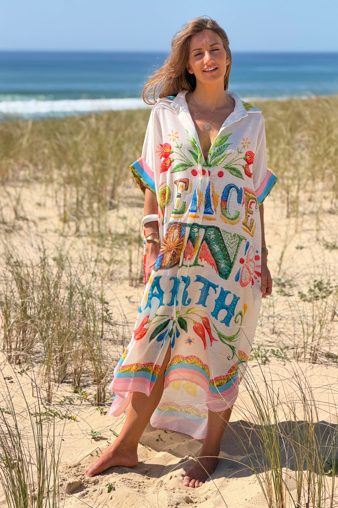 White “Peace on Earth” Tropical Crafty Caftan
