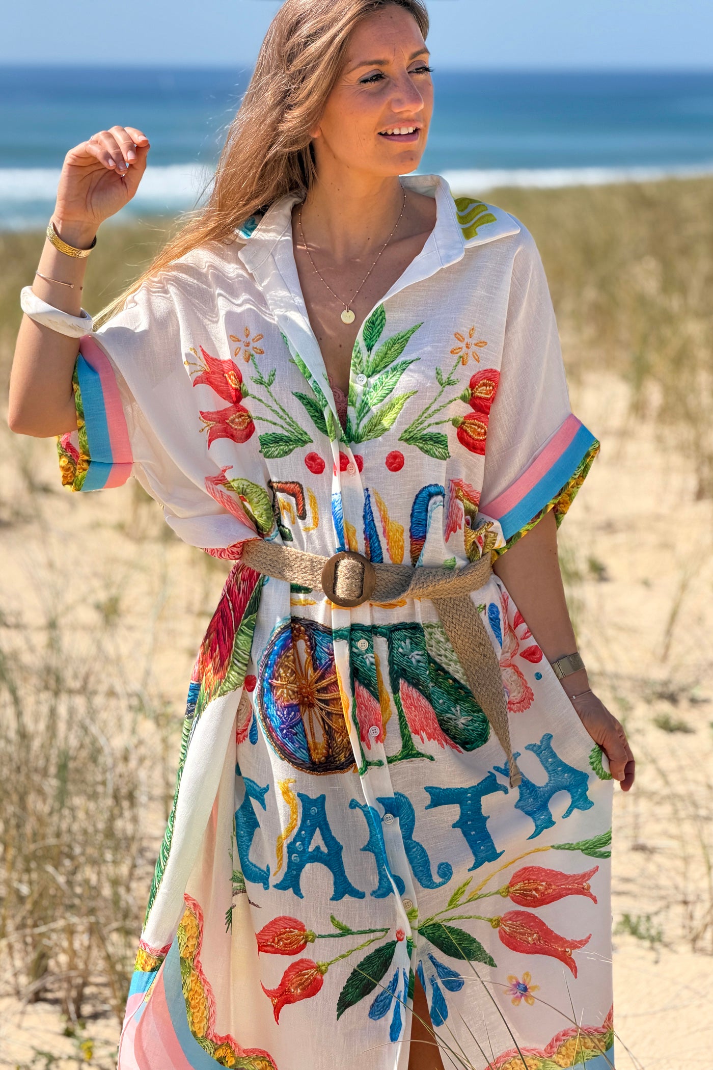 White “Peace on Earth” Tropical Crafty Caftan