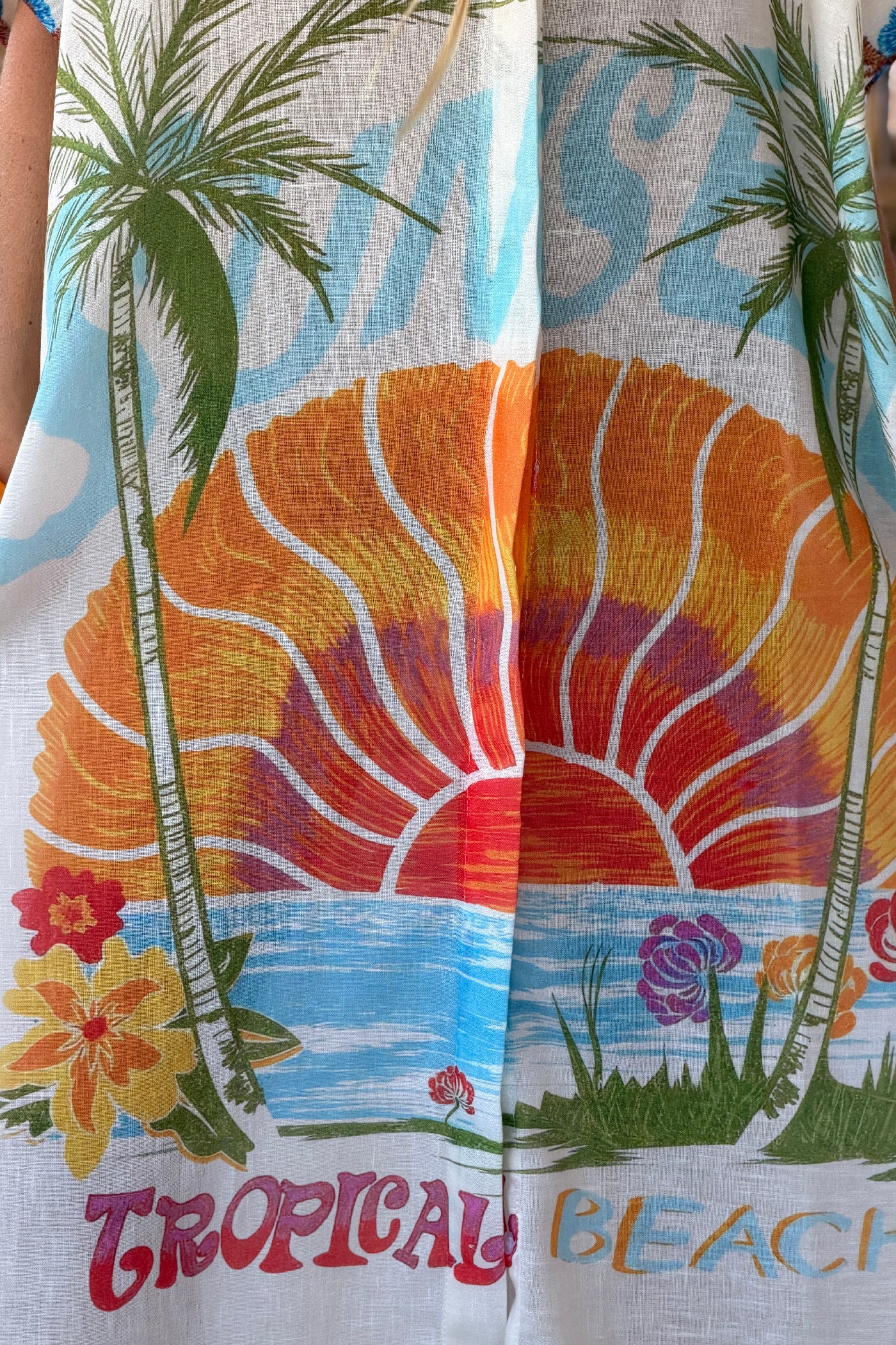 White Sunset Print Button-Down Caftan