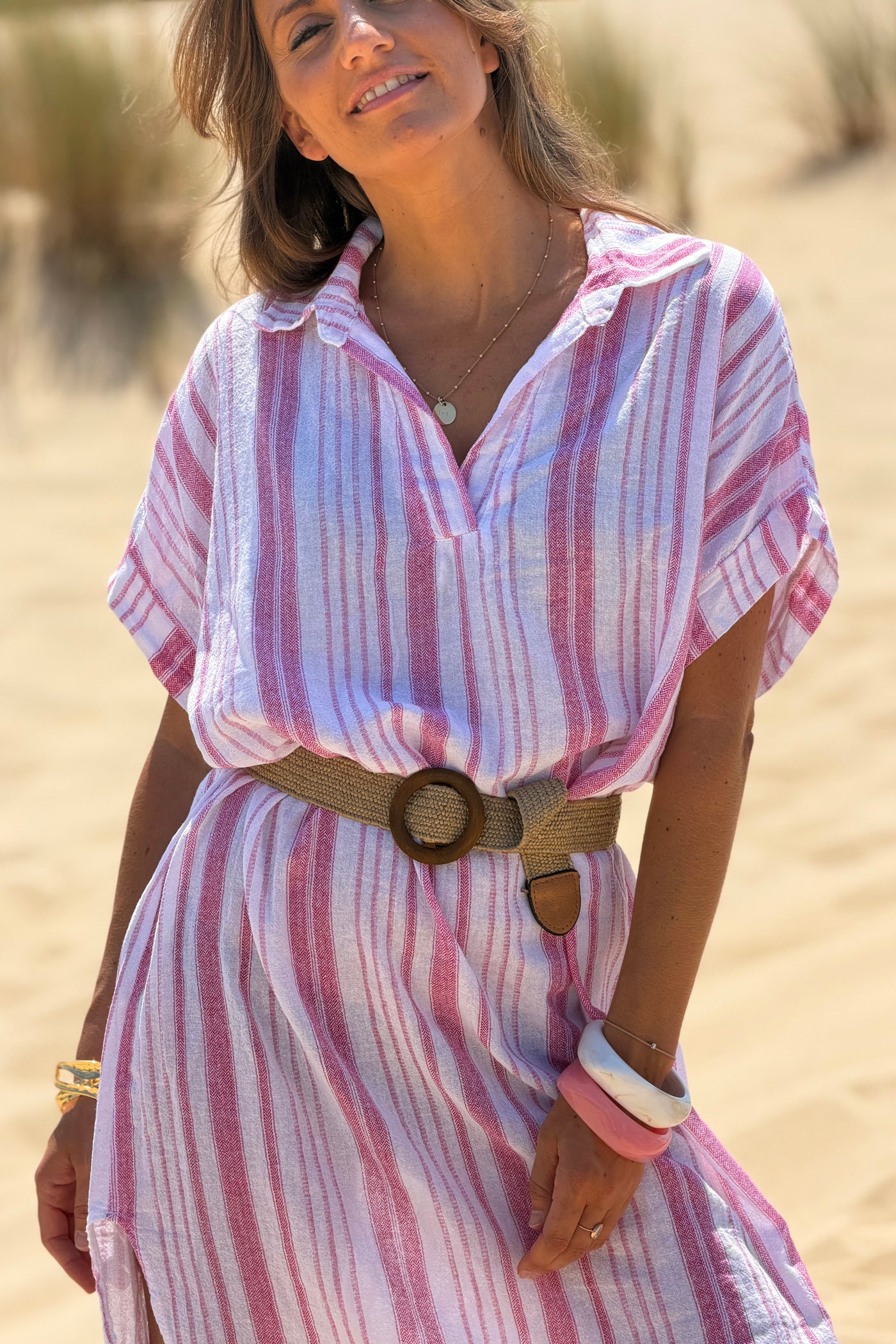 Pink Striped Beach Caftan