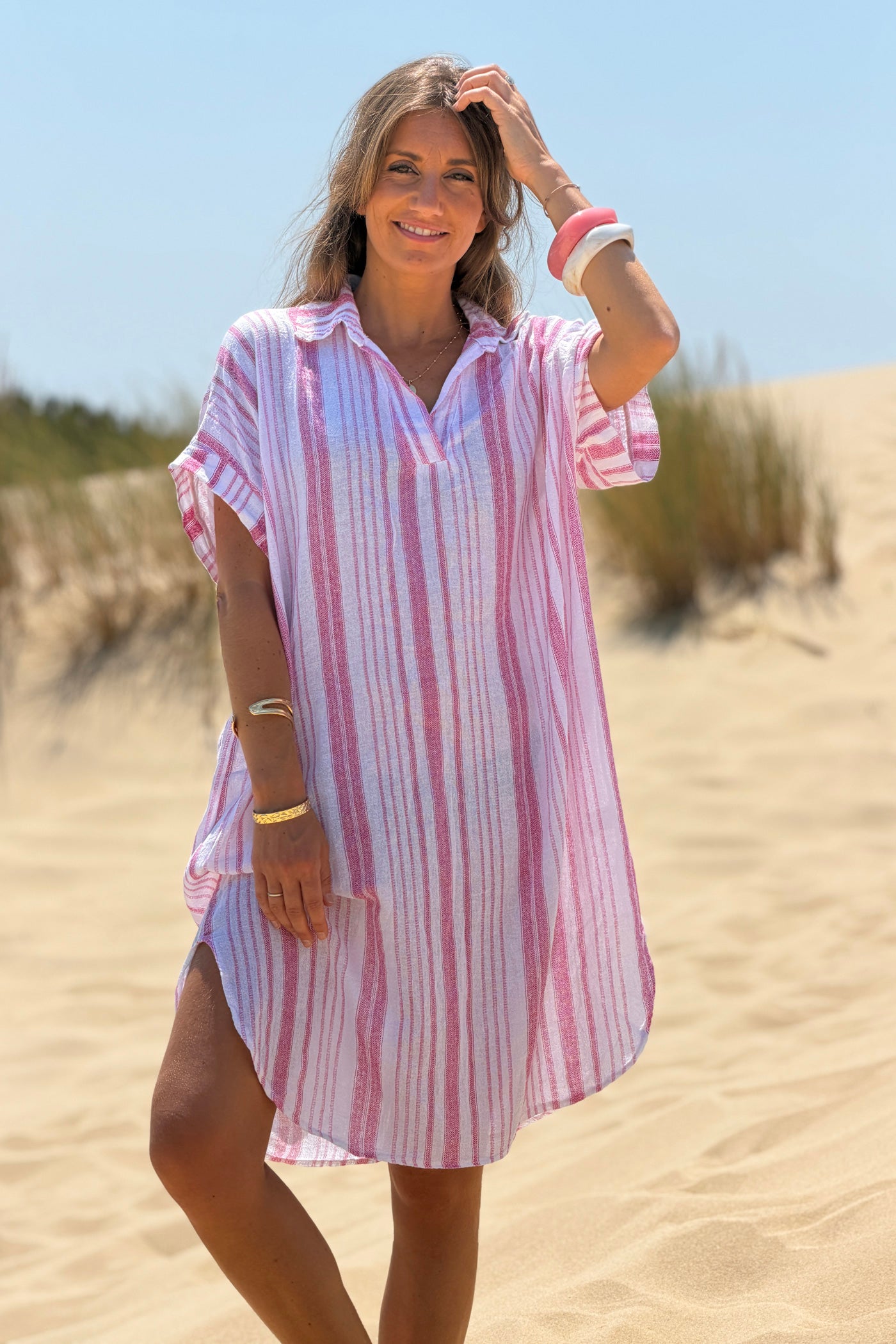 Pink Striped Beach Caftan