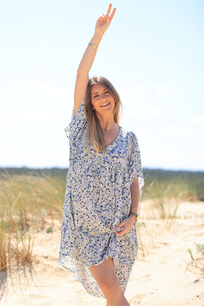 Robe fluide imprimé liberty bleu marine Jeanne