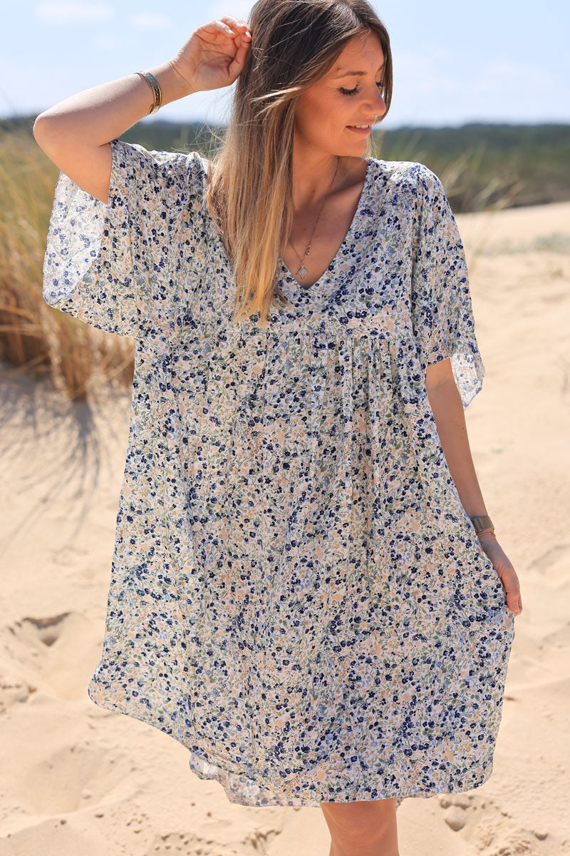 Robe fluide imprimé liberty bleu marine Jeanne