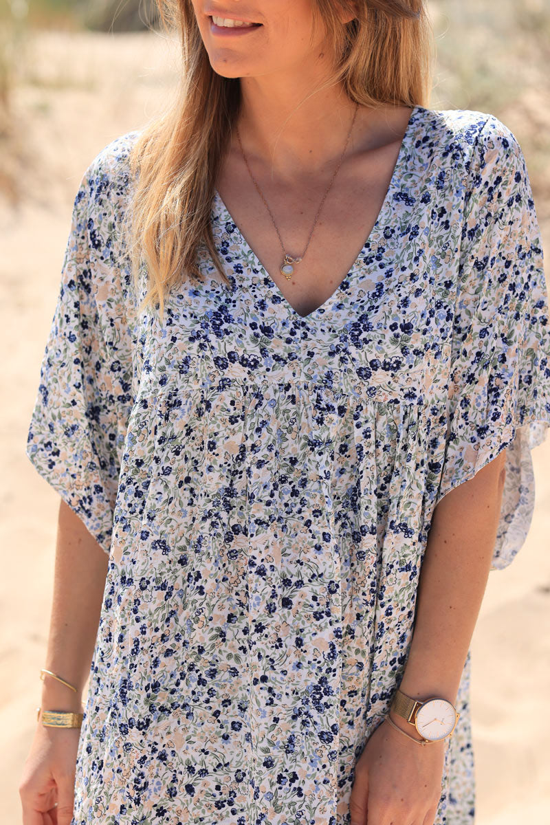 Robe fluide imprimé liberty bleu marine Jeanne