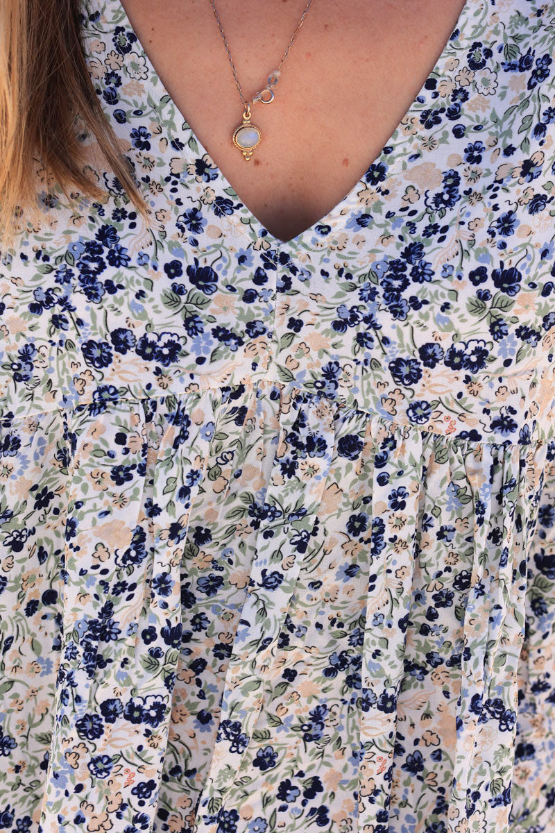 Robe fluide imprimé liberty bleu marine Jeanne