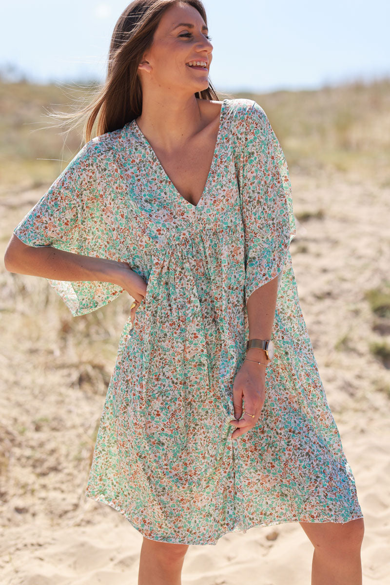 Robe fluide imprimé liberty turquoise Jeanne