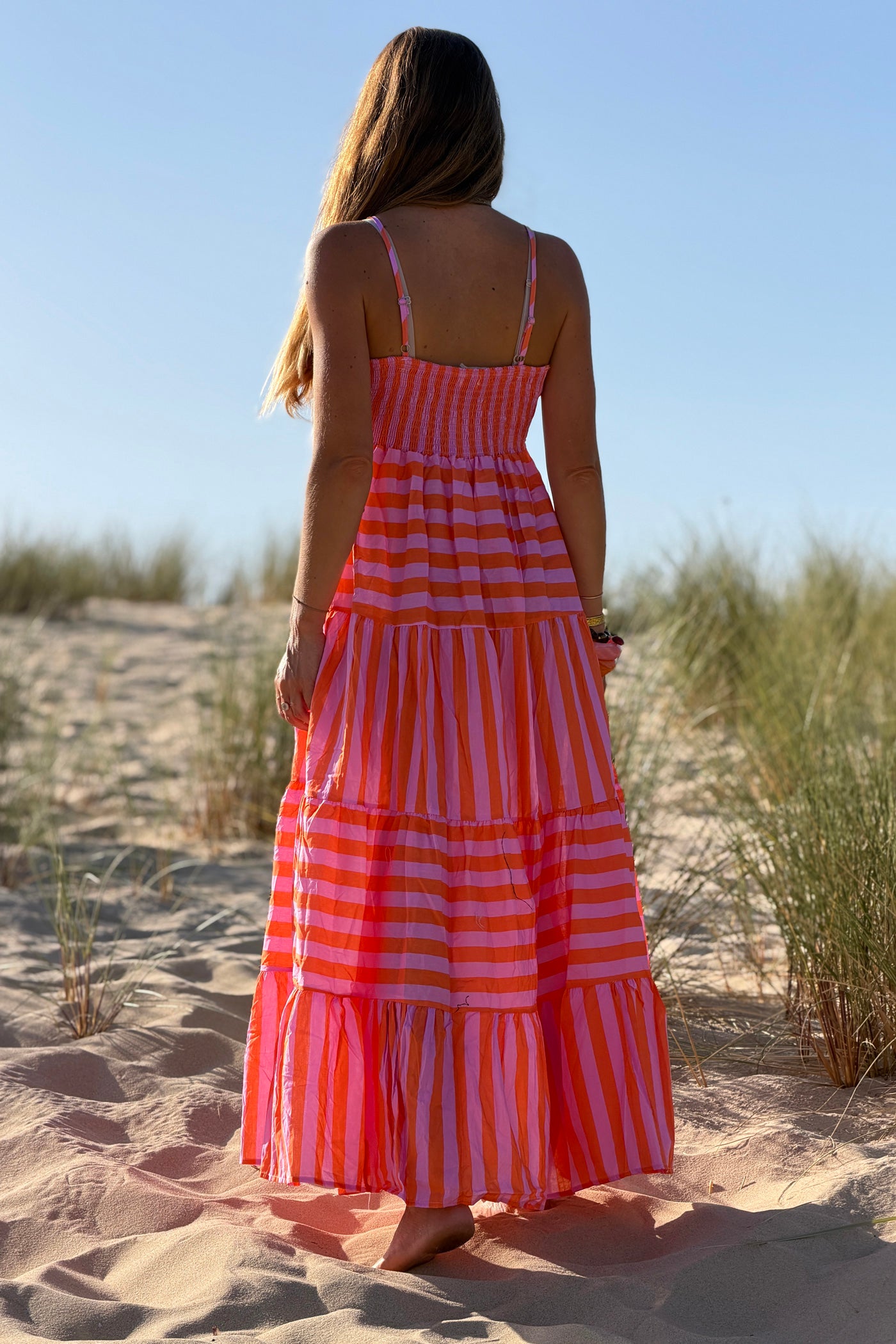 Orange Stripe Sun Brooch Maxi Dress