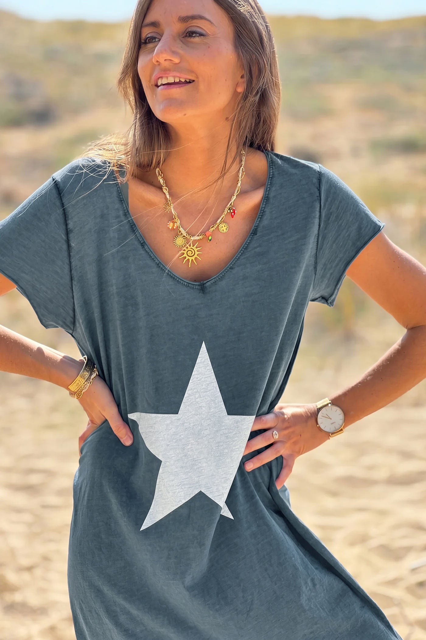 Navy Blue star t-shirt maxi dress