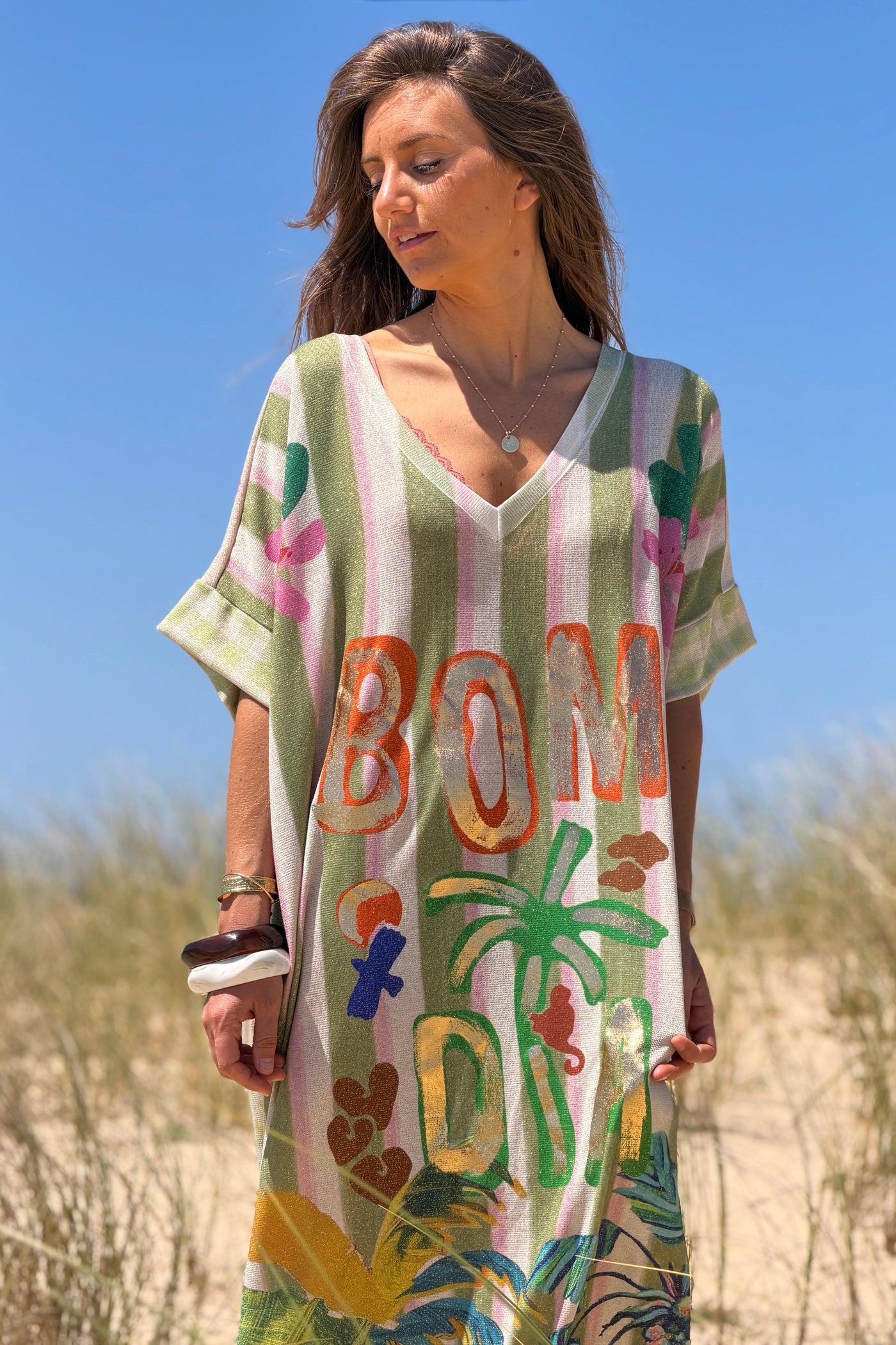 Green Cabana Stripe Glitter Knit Maxi Dress