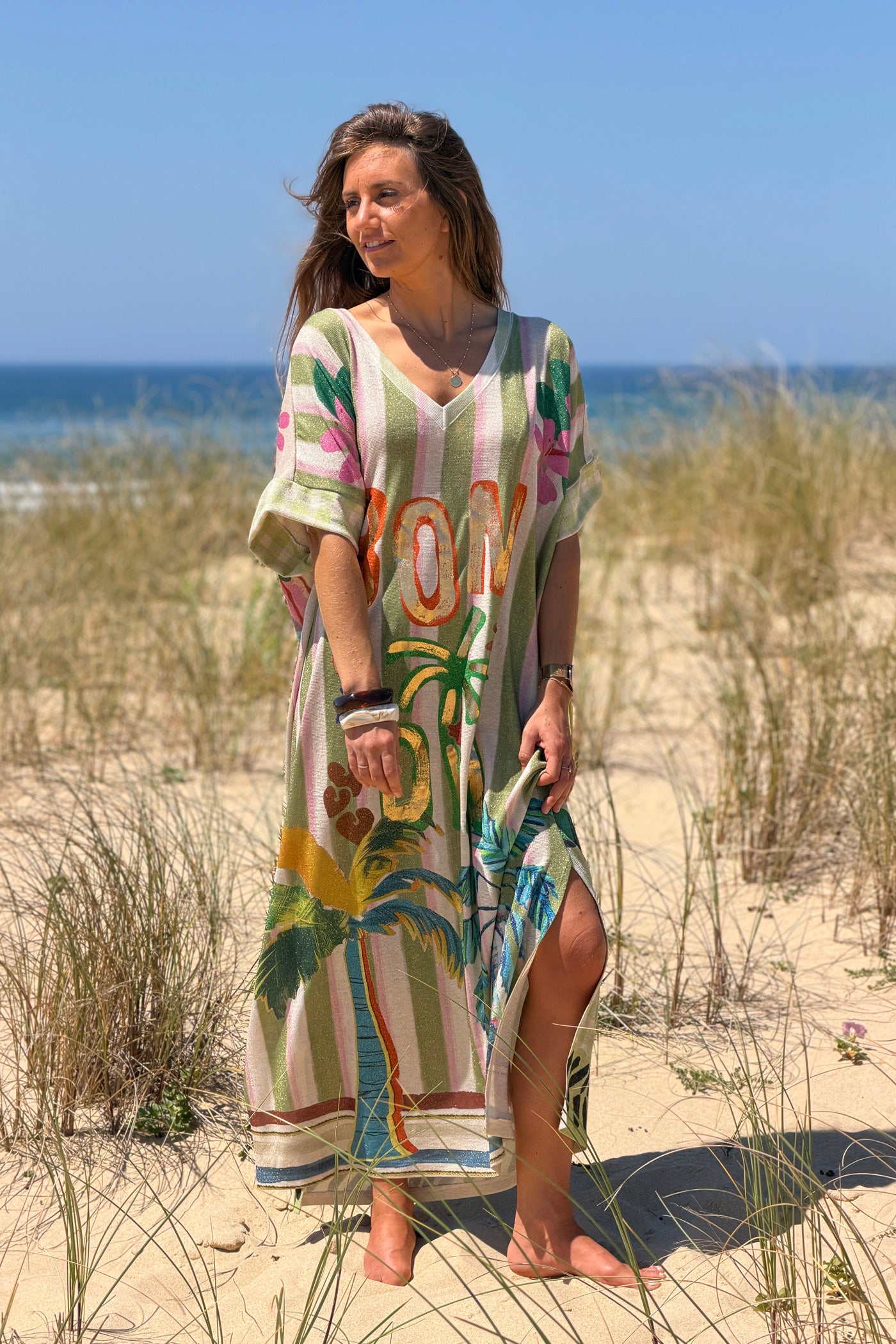 Green Cabana Stripe Glitter Knit Maxi Dress