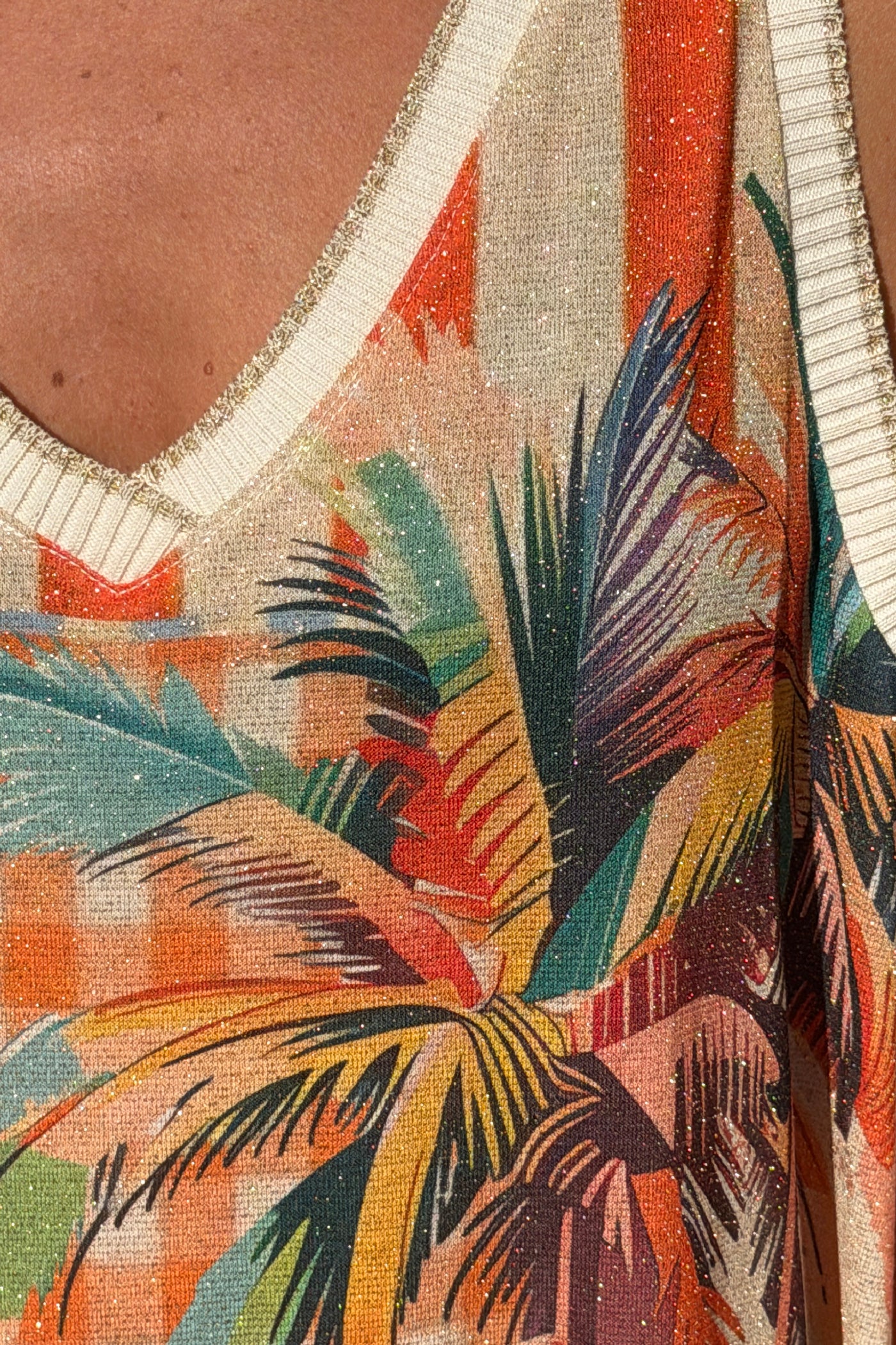 Robe longue brillante lurex à bretelles imprimé Italie coloré homard