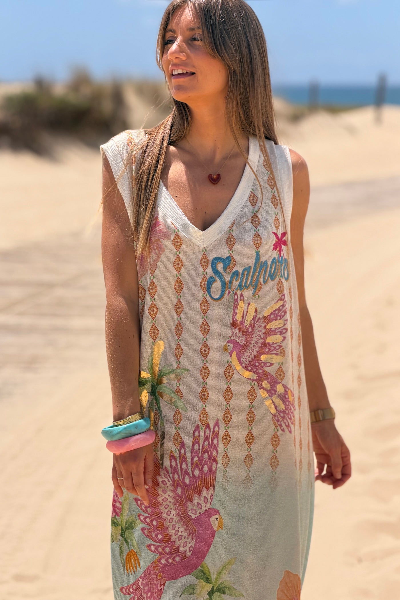 Pink Parrot Paradise Glitter Knit Maxi Dress