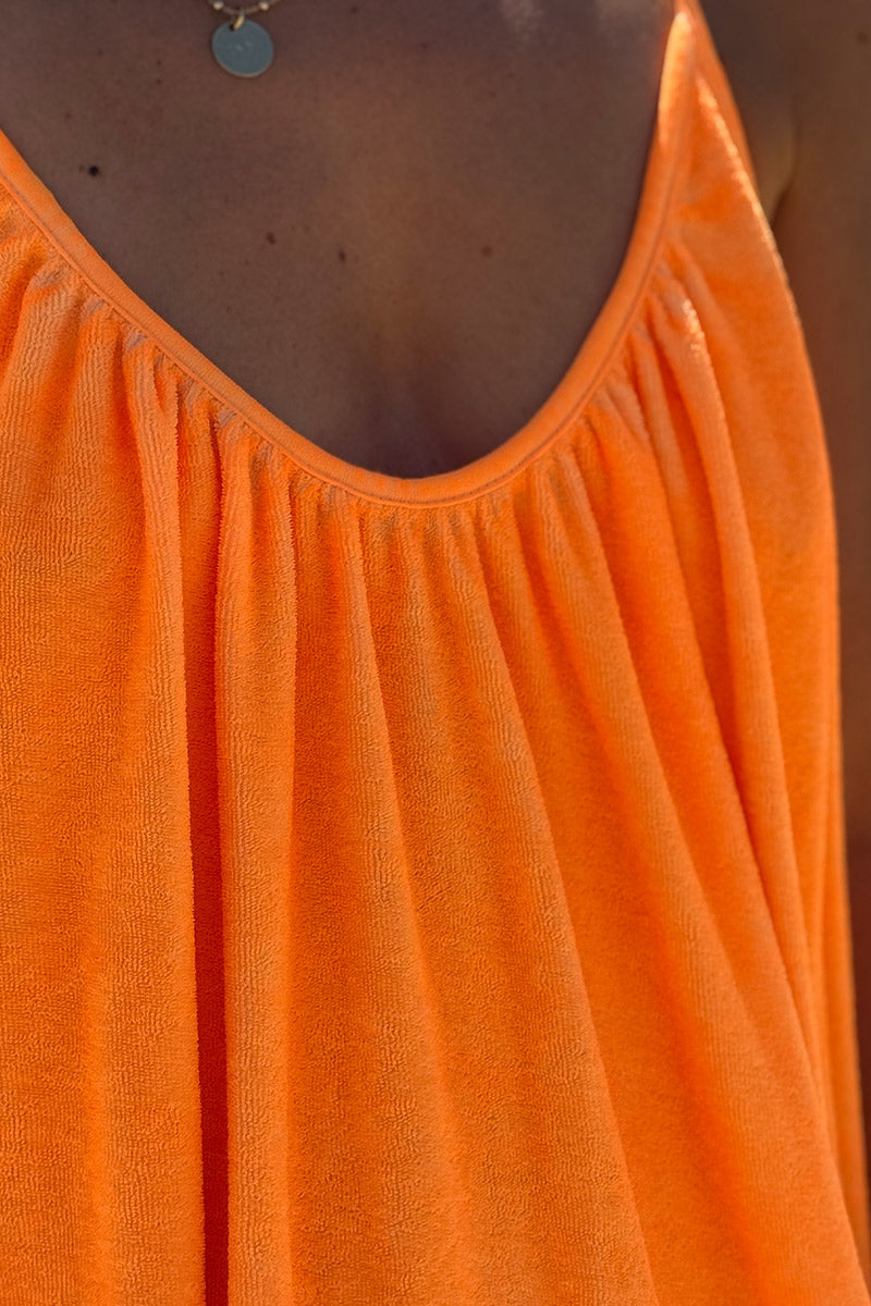 Neon orange Terry Cloth Strappy Maxi Dress