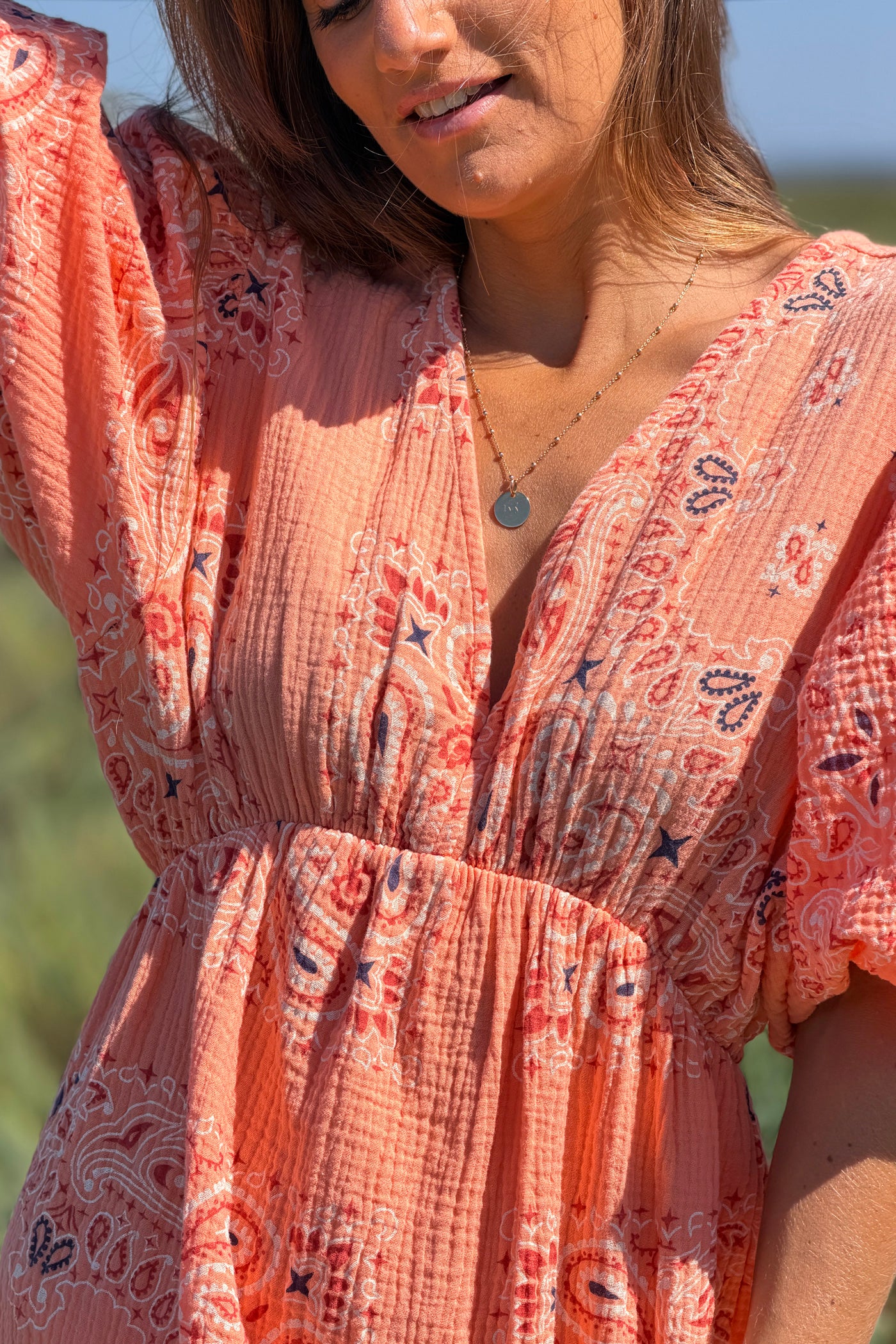 Orange Gauze Bandana Print Dress