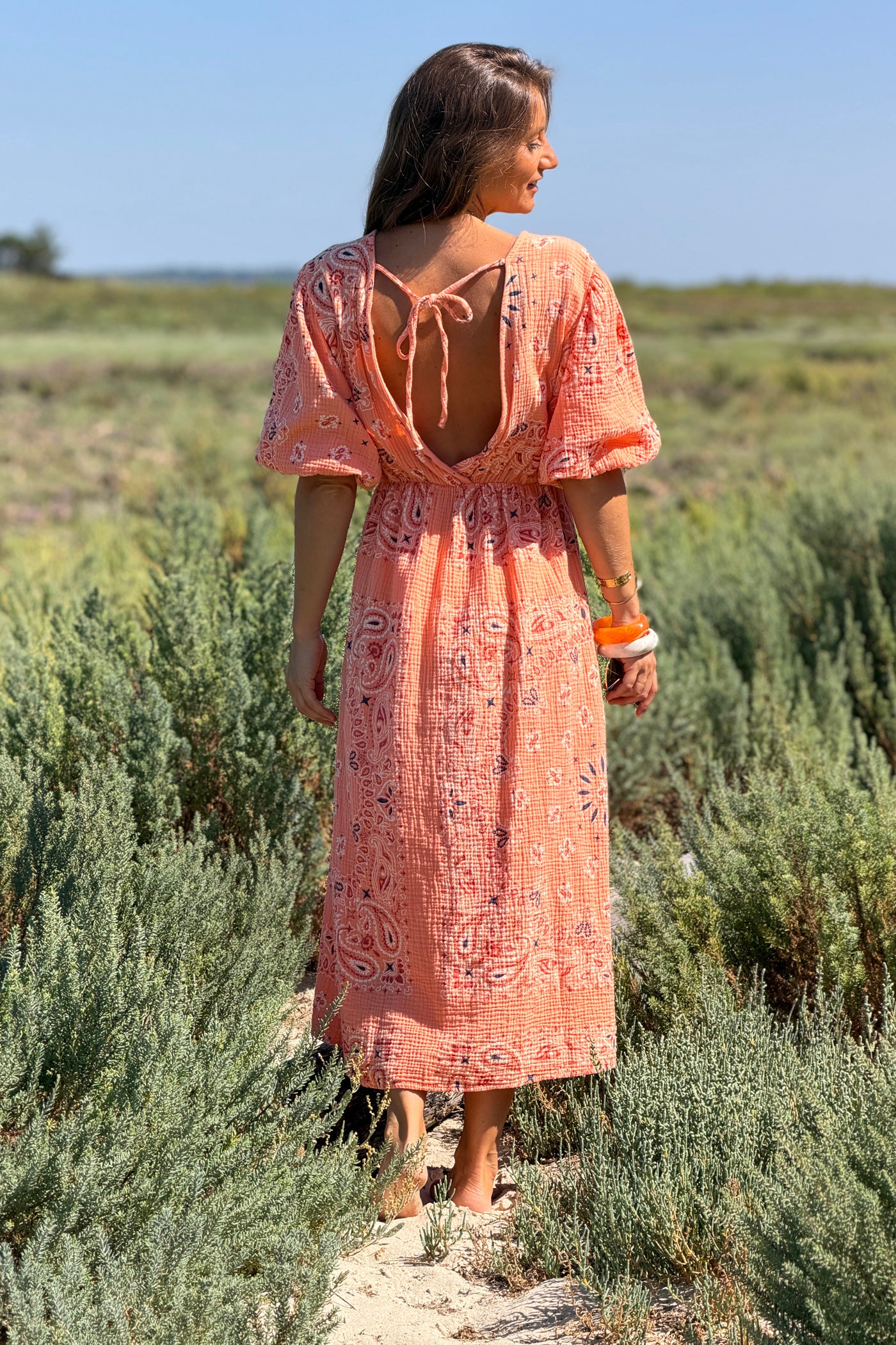 Orange Gauze Bandana Print Dress