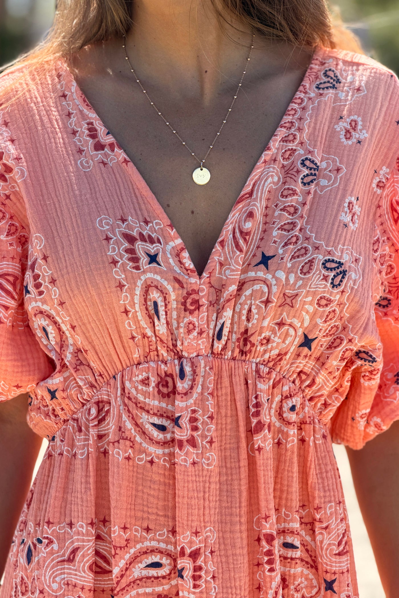 Orange Gauze Bandana Print Dress