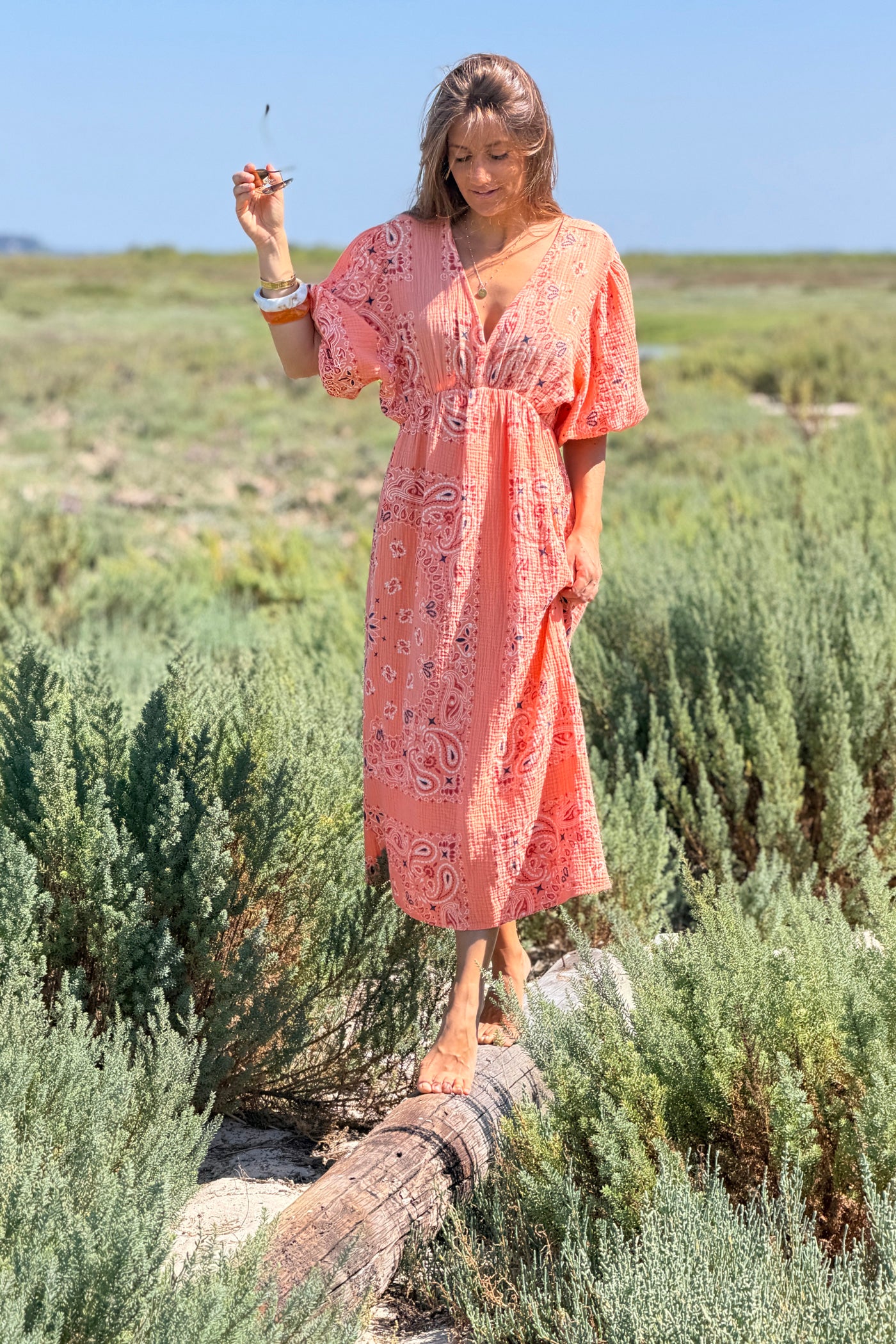 Orange Gauze Bandana Print Dress