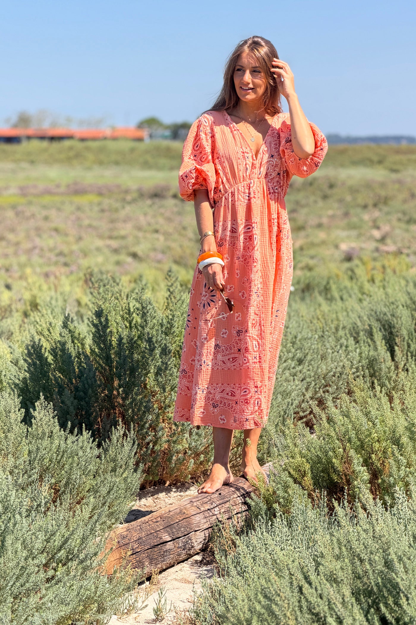 Orange Gauze Bandana Print Dress