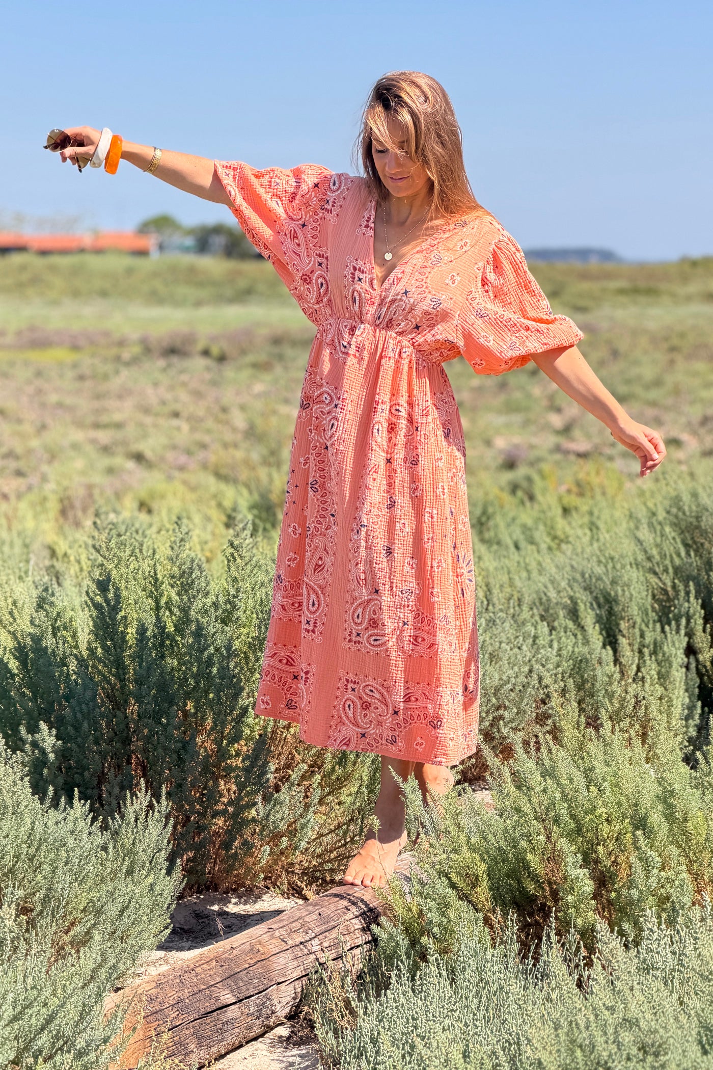 Orange Gauze Bandana Print Dress