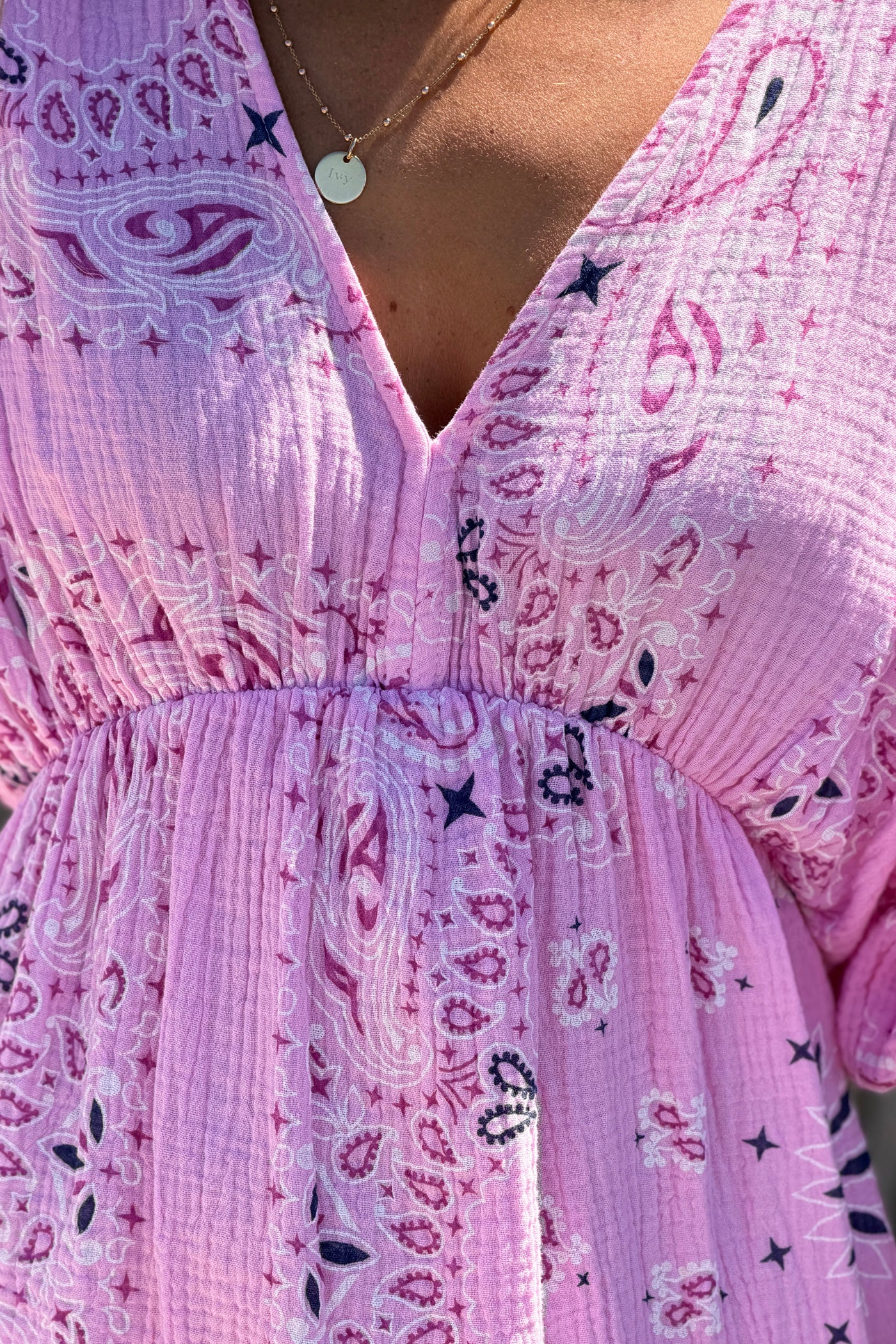 Pink Gauze Bandana Print Dress