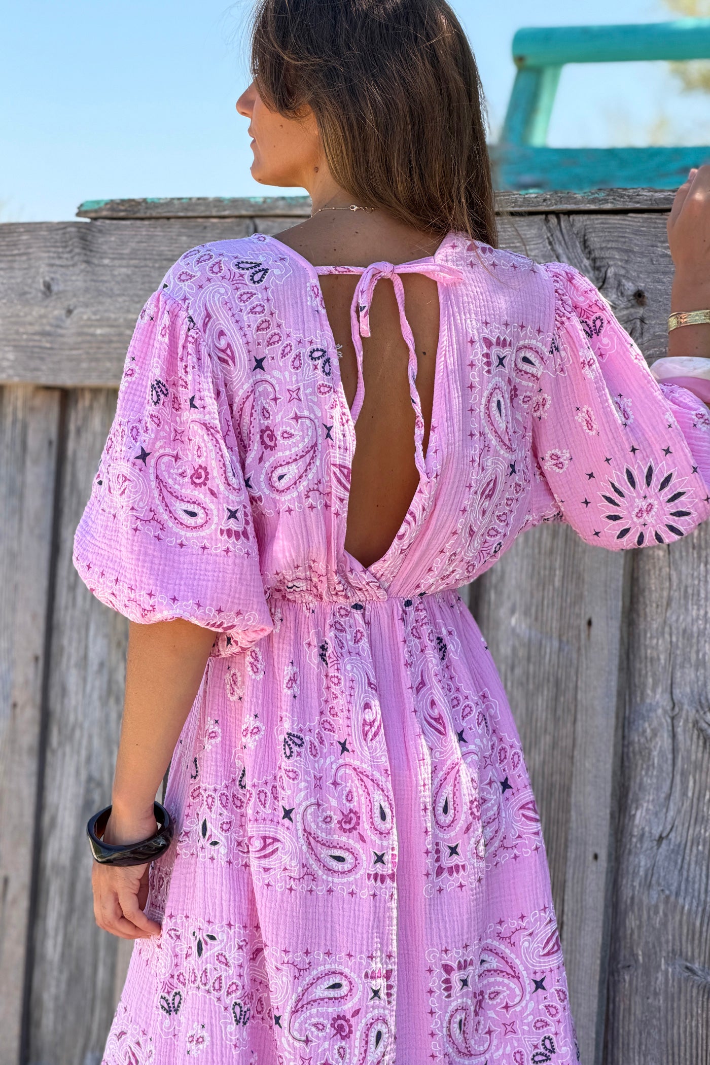 Pink Gauze Bandana Print Dress