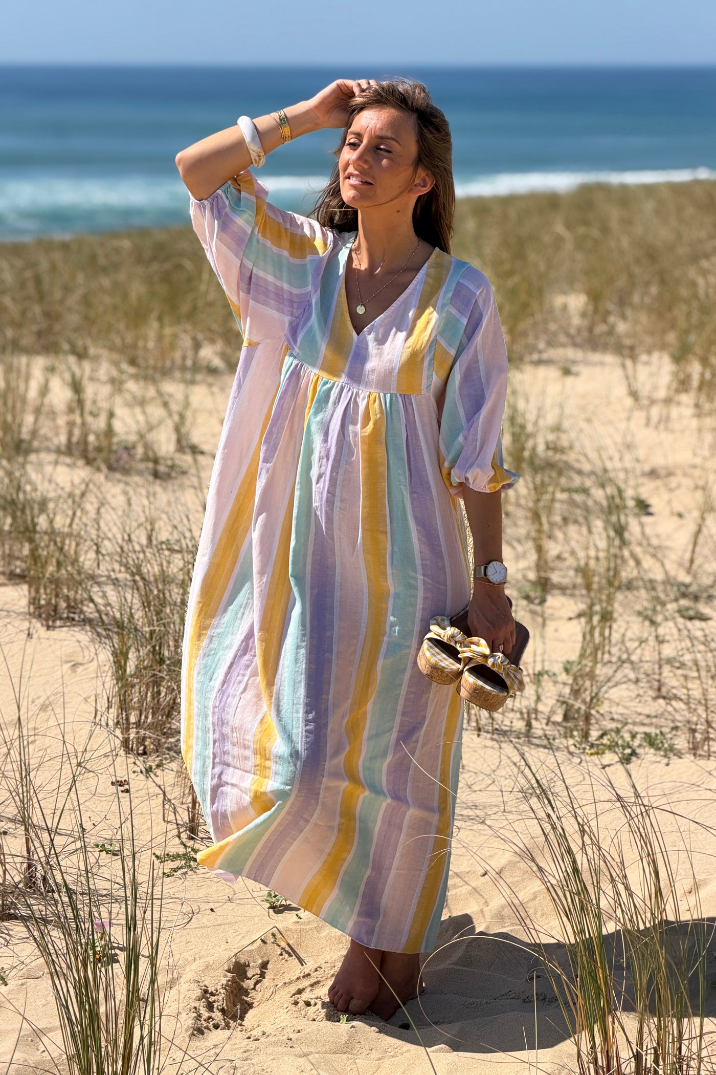 Yellow Vintage Stripe Smock Caftan