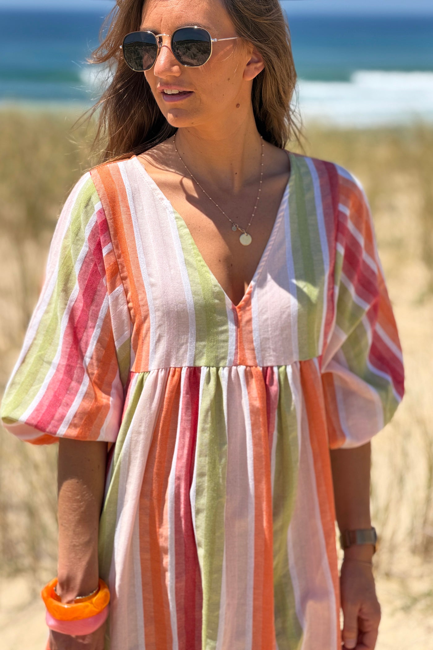 Orange Vintage Stripe Smock Caftan