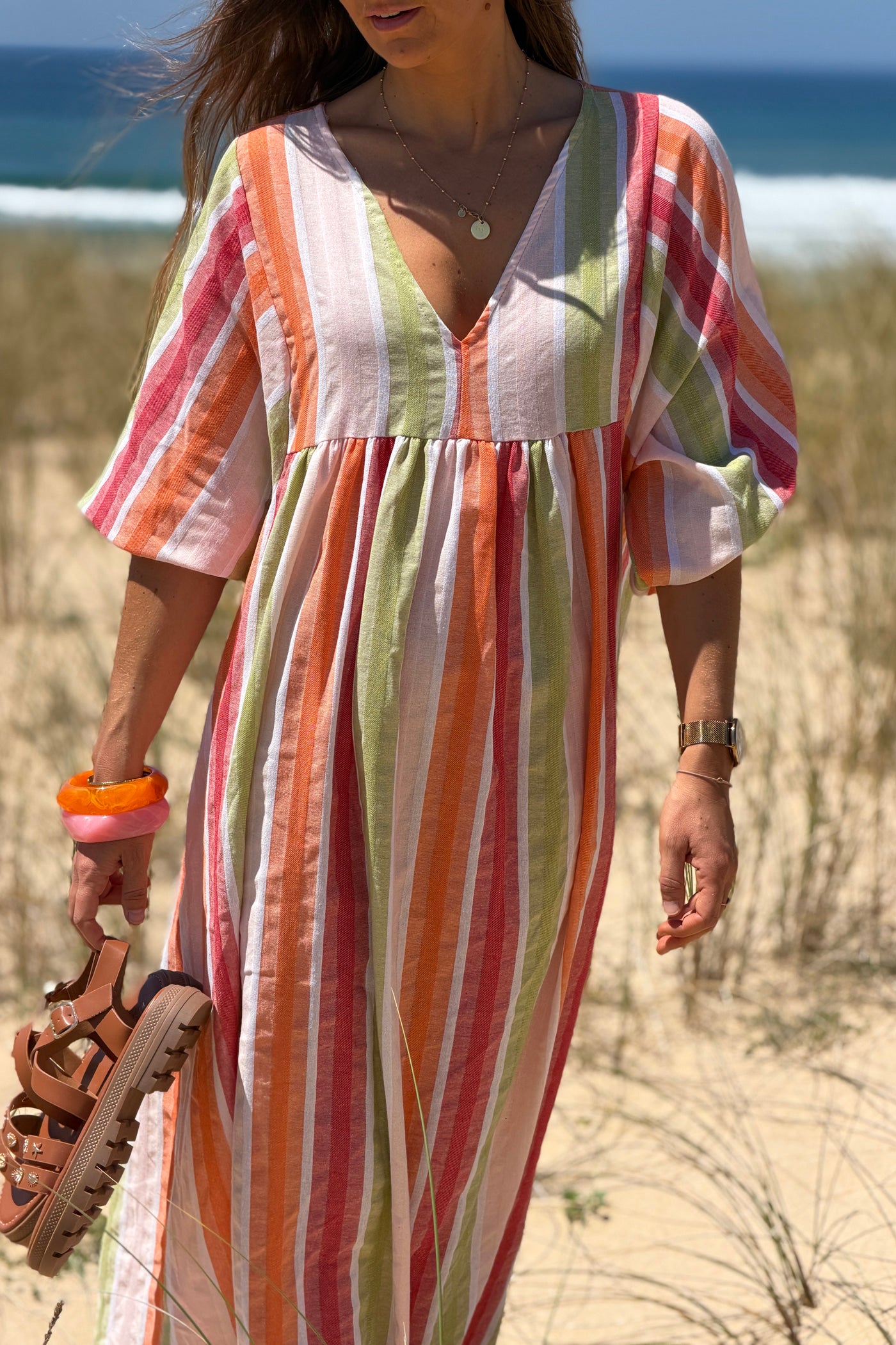 Orange Vintage Stripe Smock Caftan