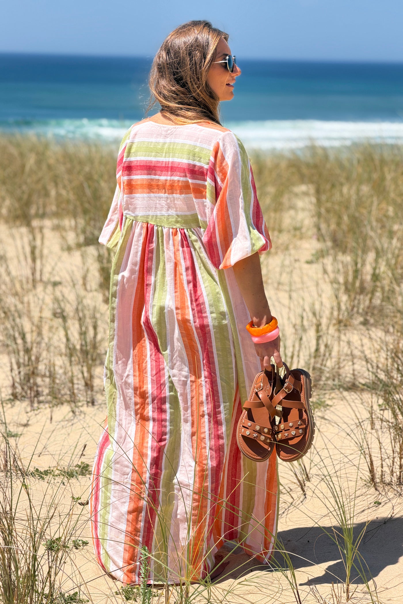 Orange Vintage Stripe Smock Caftan