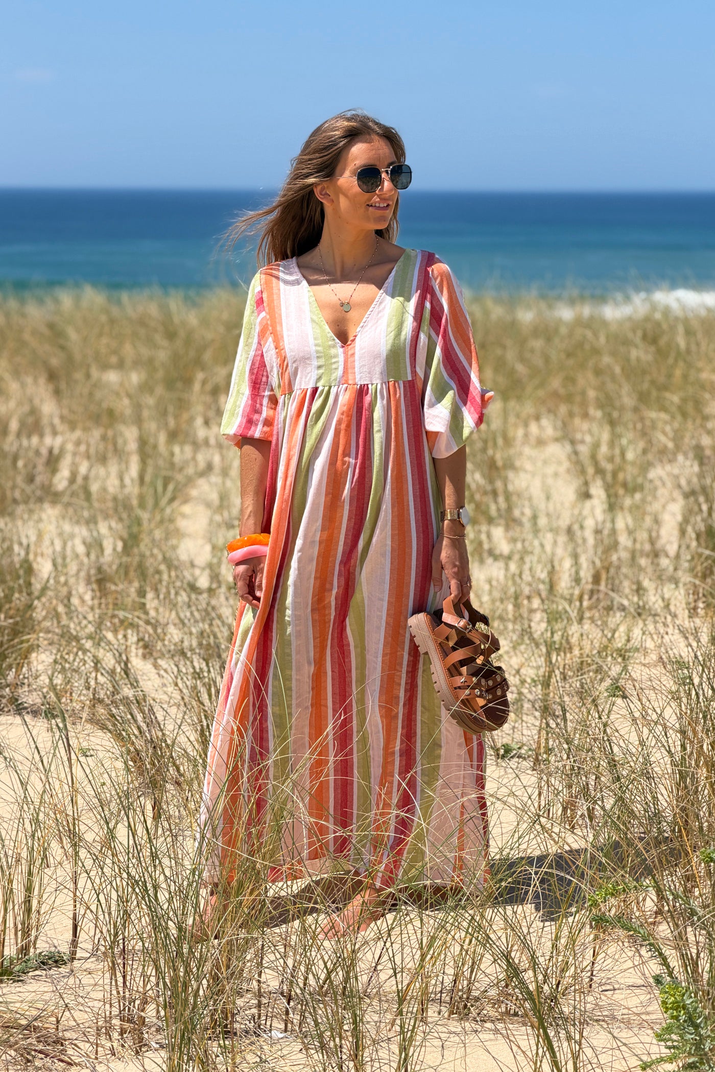 Orange Vintage Stripe Smock Caftan