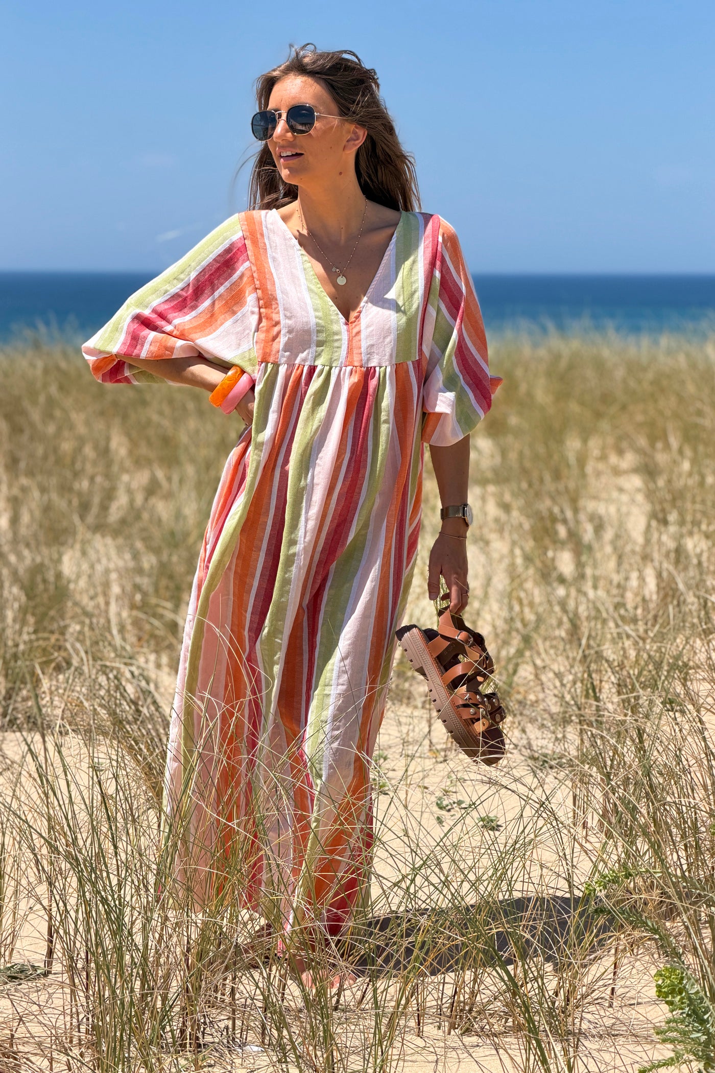Orange Vintage Stripe Smock Caftan