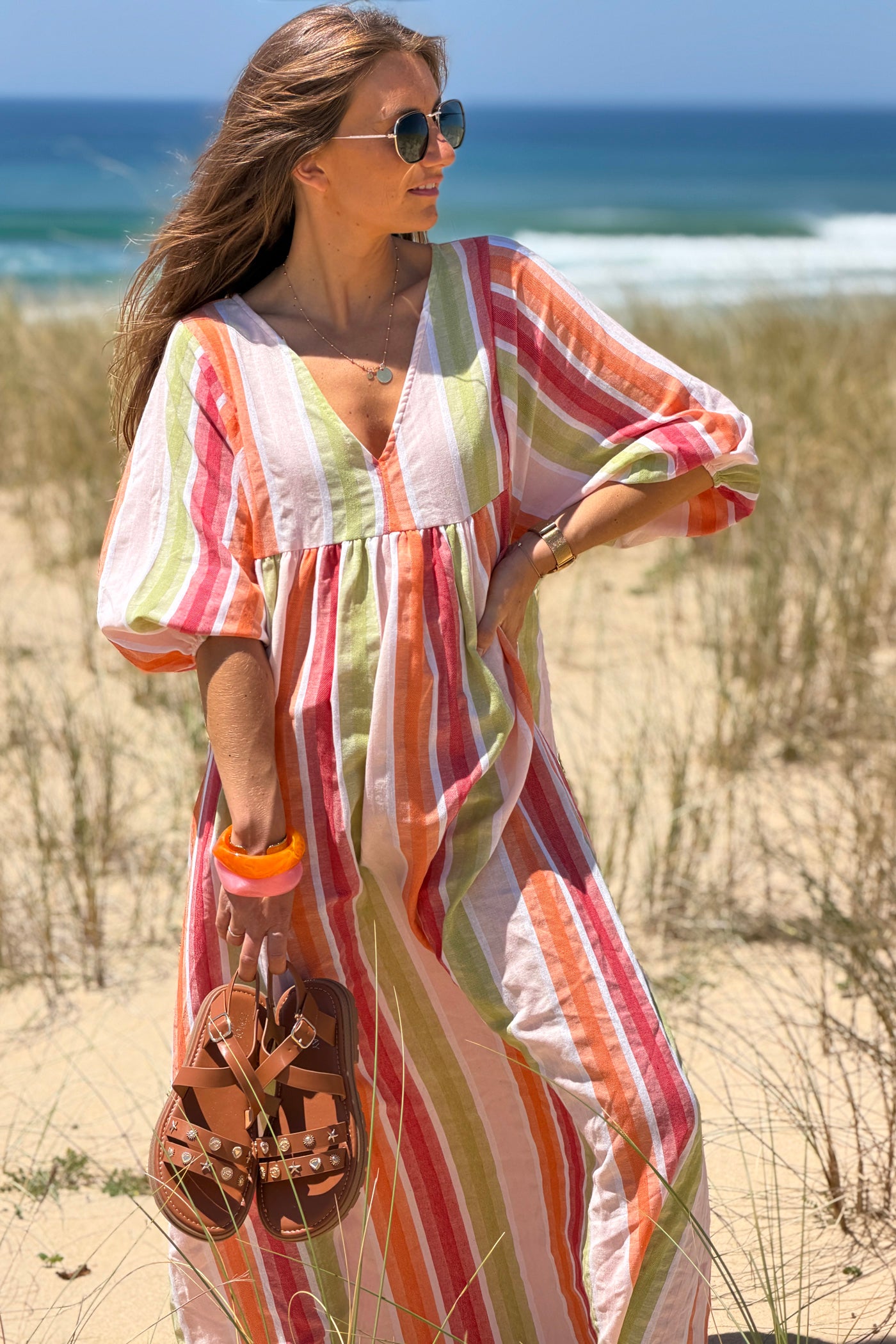 Orange Vintage Stripe Smock Caftan