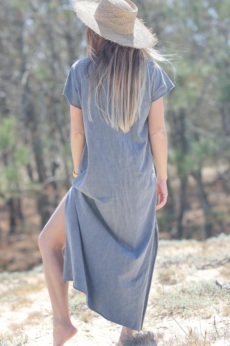 Robe longue grise en coton rock and roll