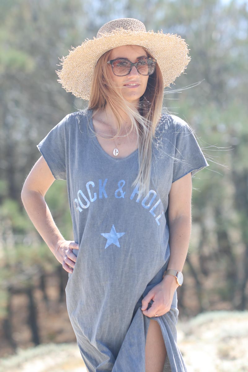 Robe longue grise en coton rock and roll