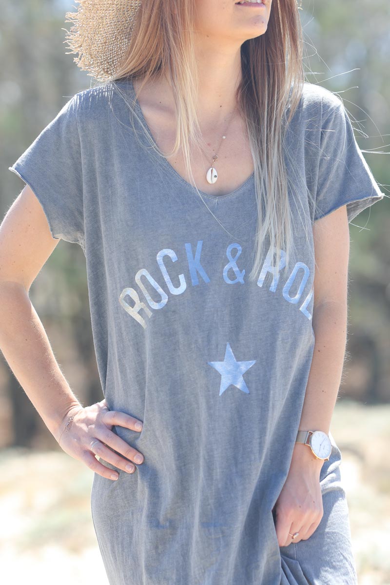 Robe longue grise en coton rock and roll