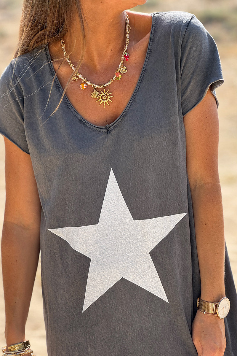 Gray star t-shirt maxi dress
