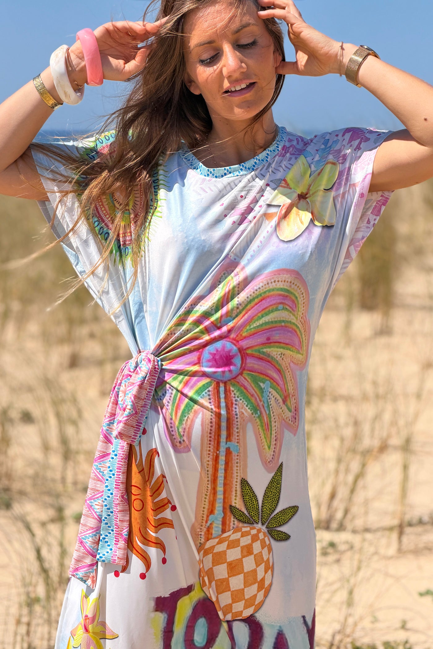 White “Today Will Be Great” Side-Tie Shirt Dress