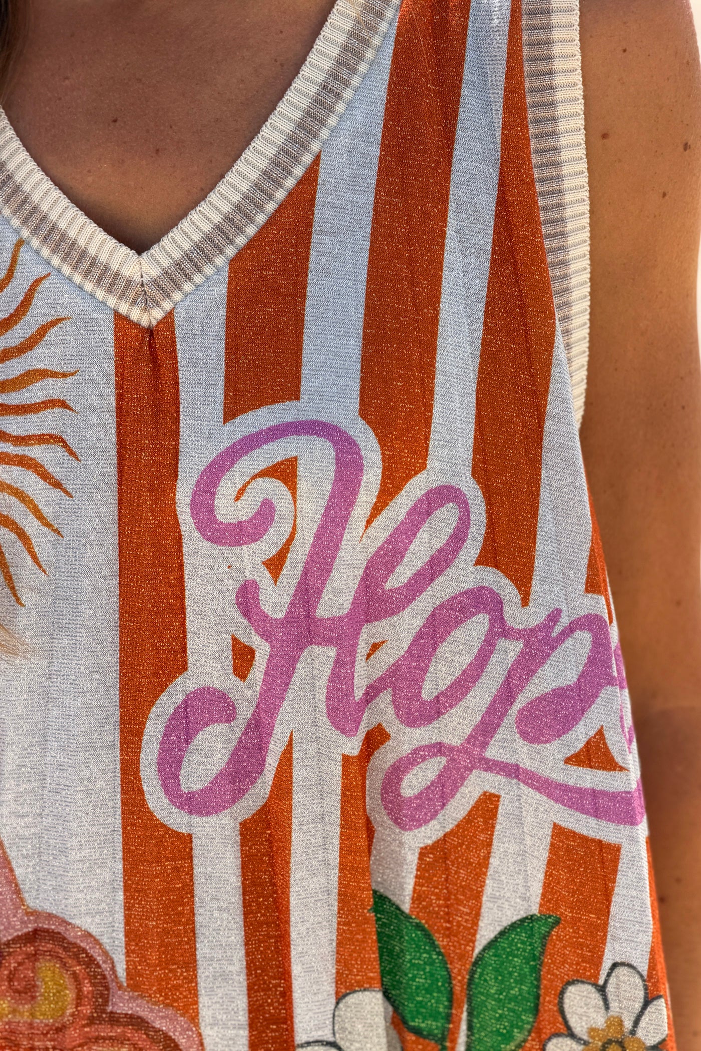 Orange Stripe “Hope” Glitter Knit Pleated Maxi Dress