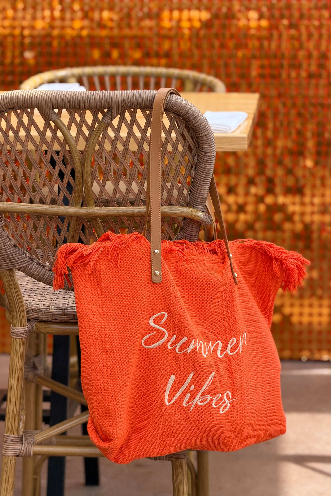 Orange “Summer Vibes” Fringe Top Purse