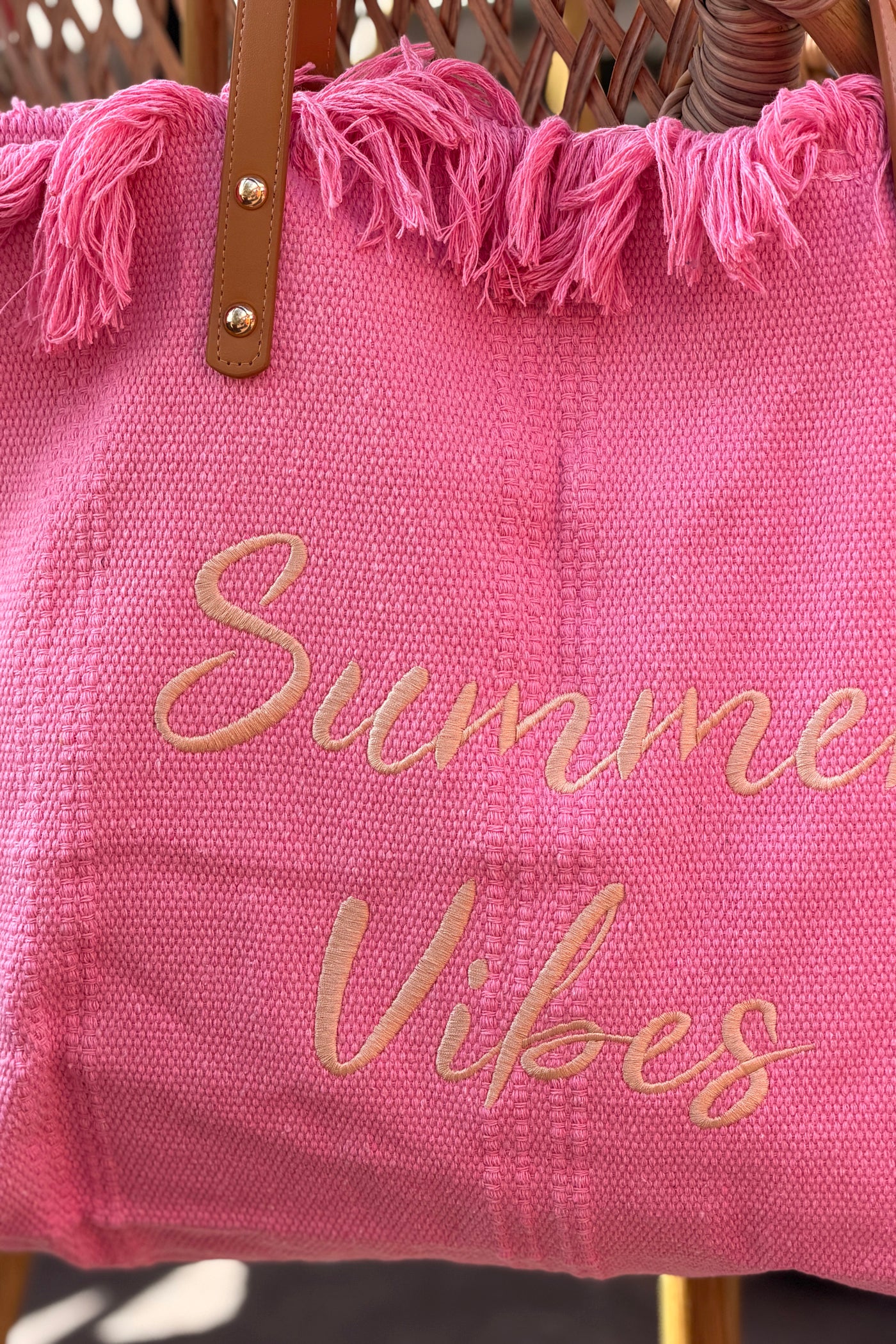 Sac cabas de plage rose à franges Summer Vibes